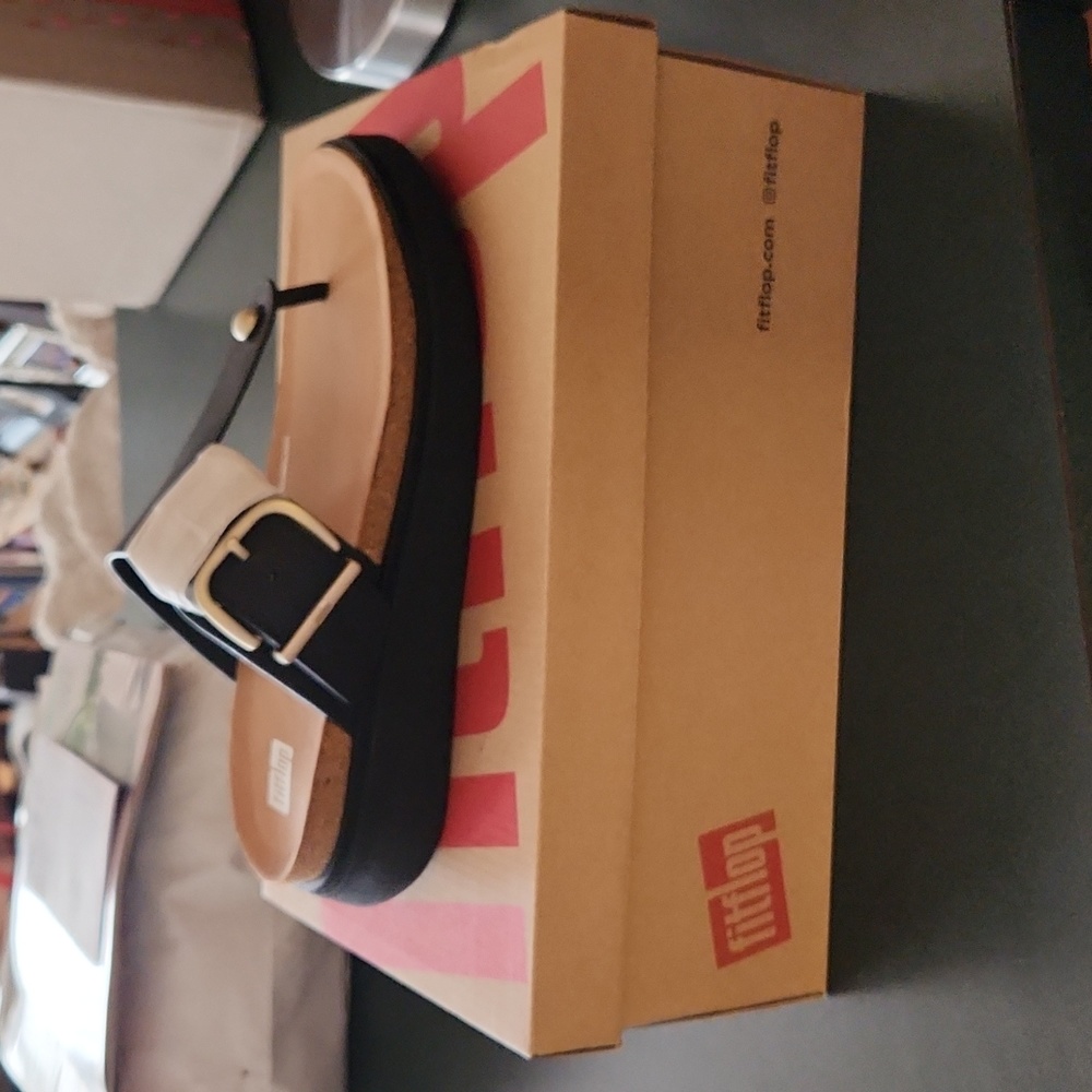 FitFlop Sandals, Size 8, Black with Silver Buckle